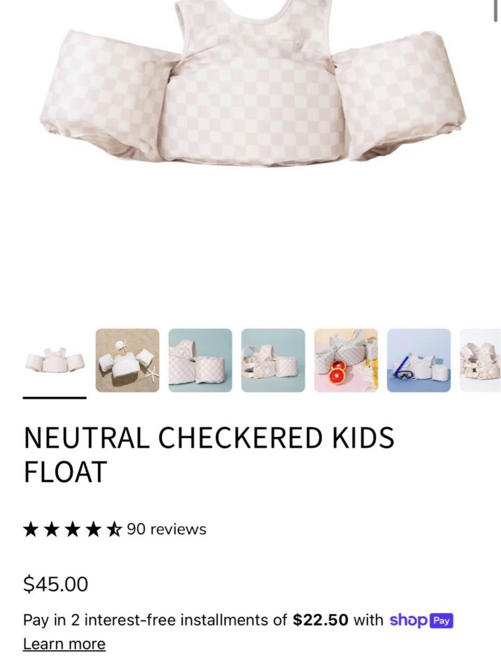 Neutral Checkered Kids Float Vest - Beige